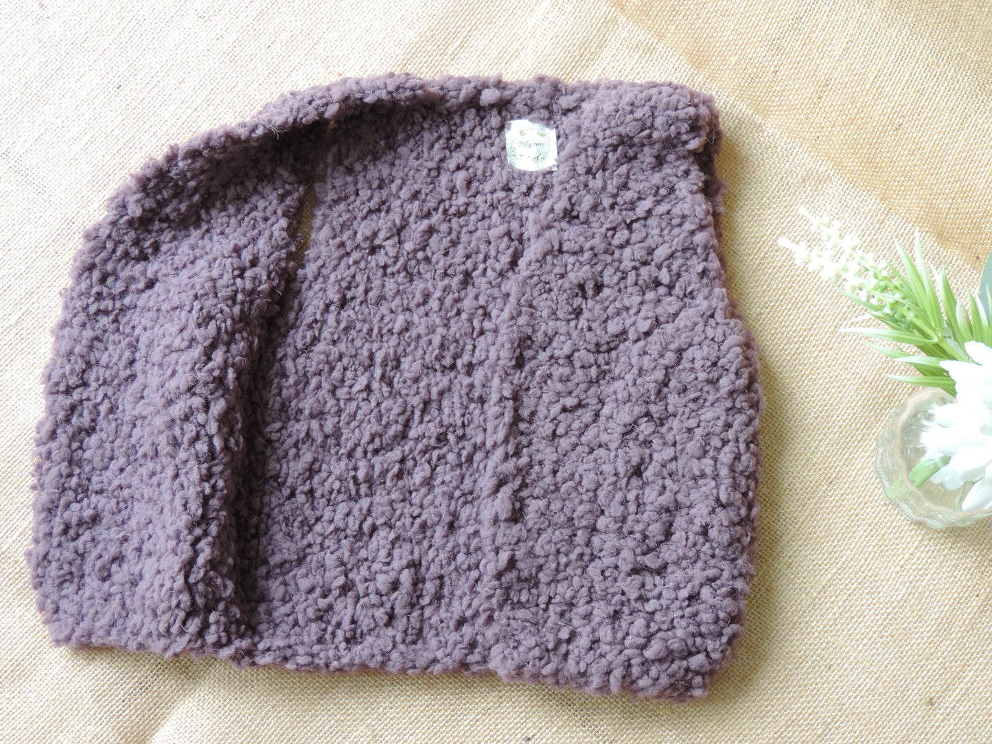 Gilet de berger en laine sherpa - 12 mois - Tricoté main