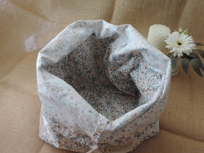 Sac à ouvrages en velours et coton fleuri – lien coulissant