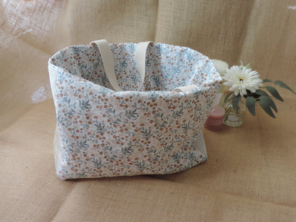 Sac à ouvrages en velours et coton fleuri – lien coulissant