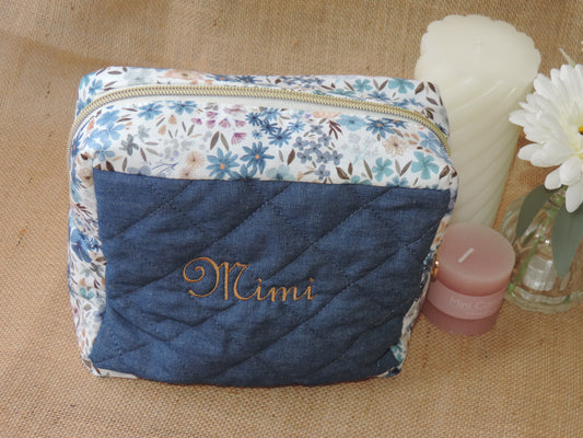 Trousse de toilette moyenne en coton fleuri