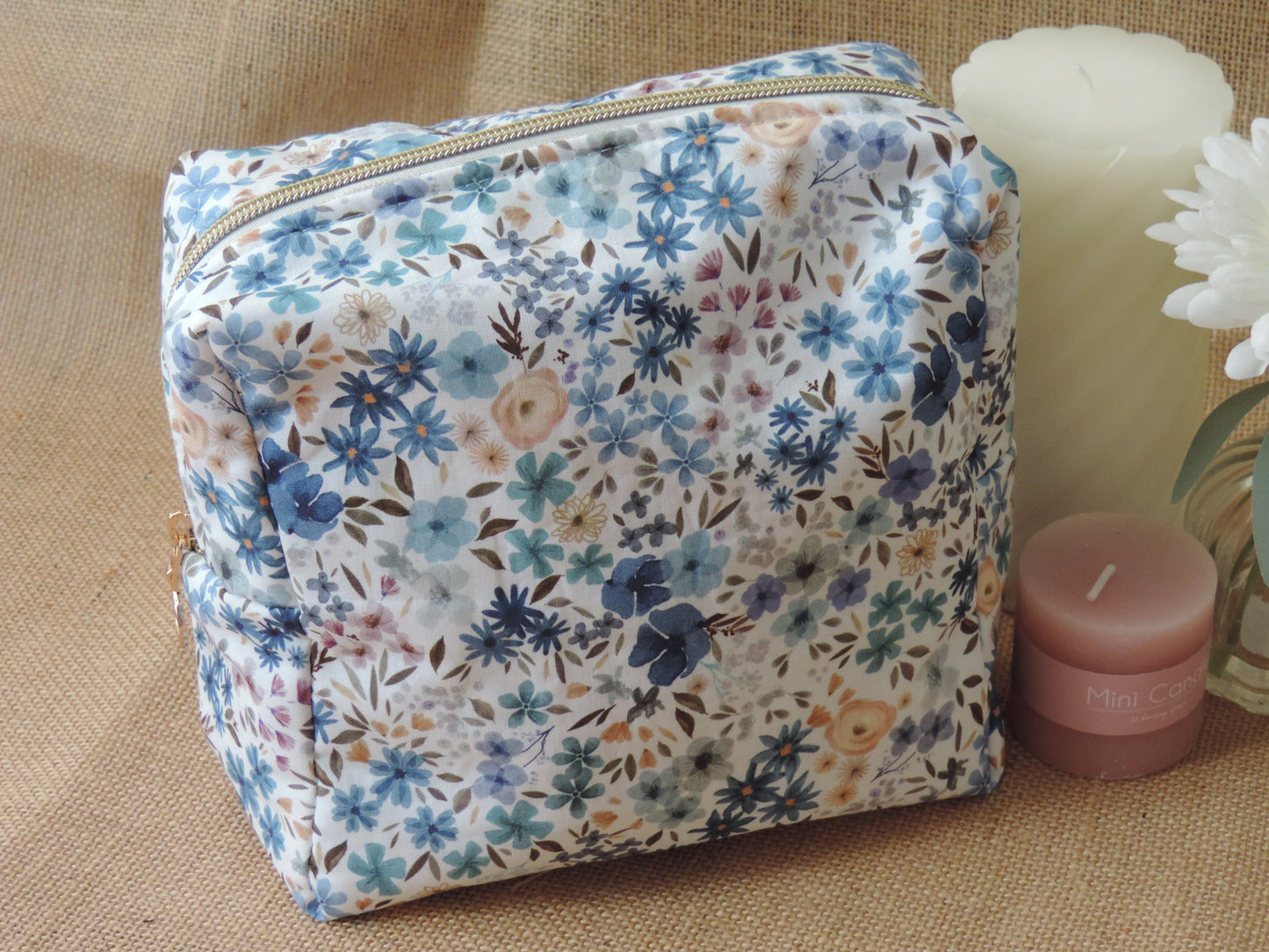 Trousse de toilette moyenne en coton fleuri