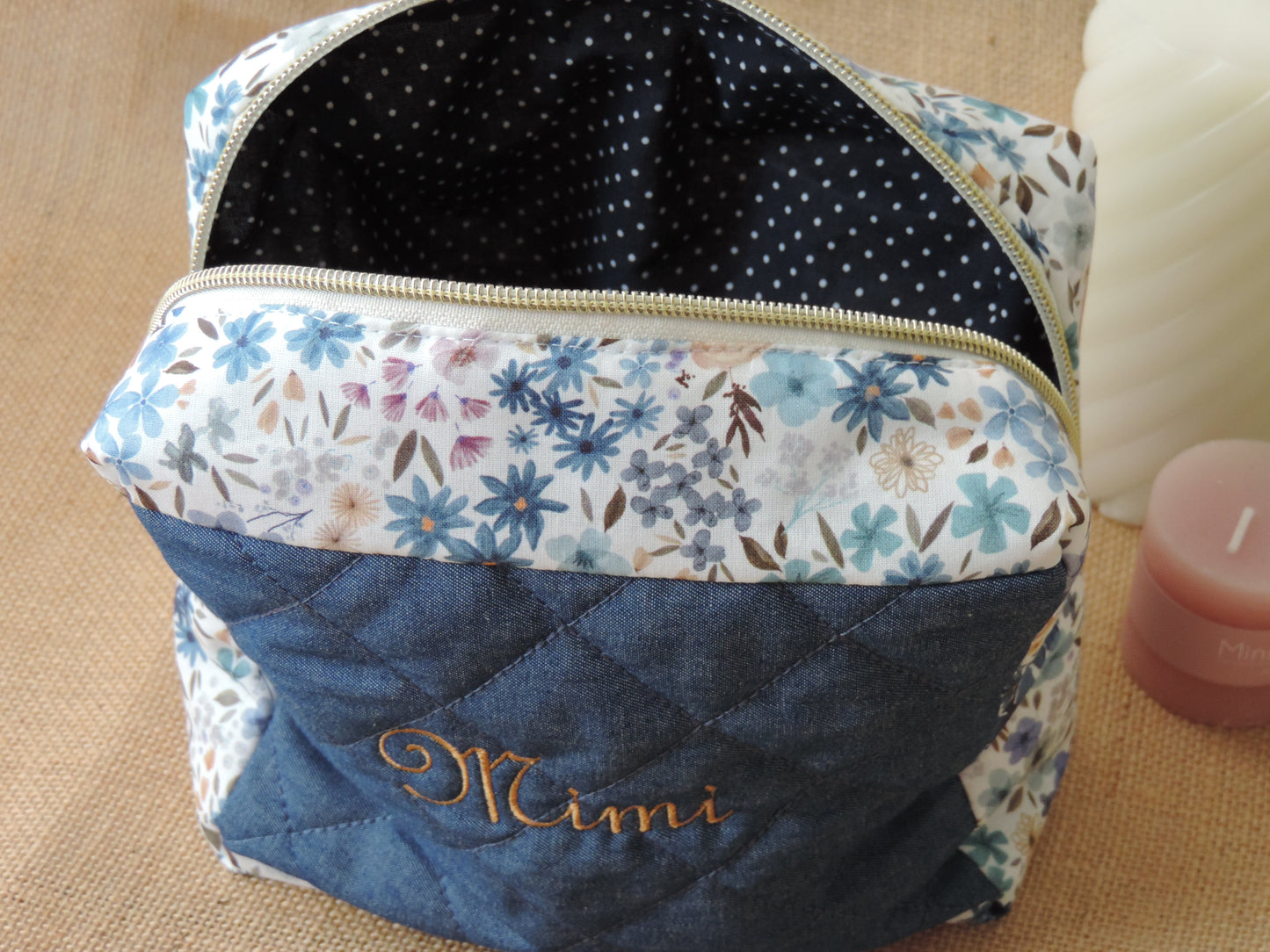 Trousse de toilette moyenne en coton fleuri