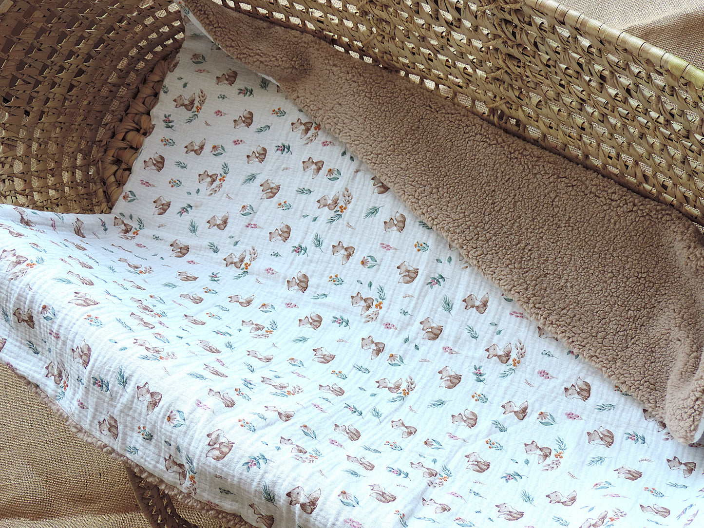 Couverture bébé personnalisée sherpa & gaze de coton - Renard