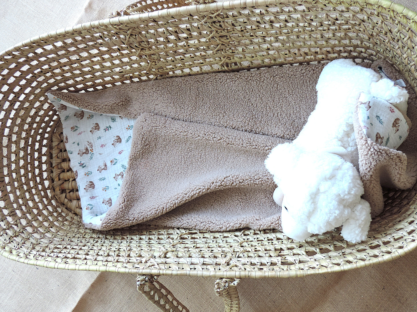 Couverture bébé personnalisée sherpa & gaze de coton - Renard