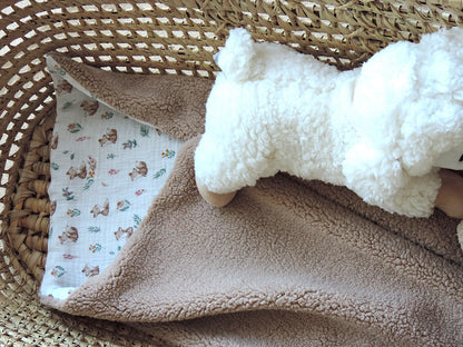 Couverture bébé personnalisée sherpa & gaze de coton - Renard