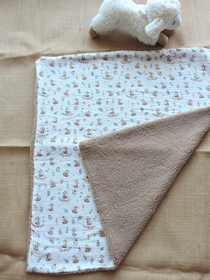 Couverture bébé personnalisée sherpa & gaze de coton - Renard