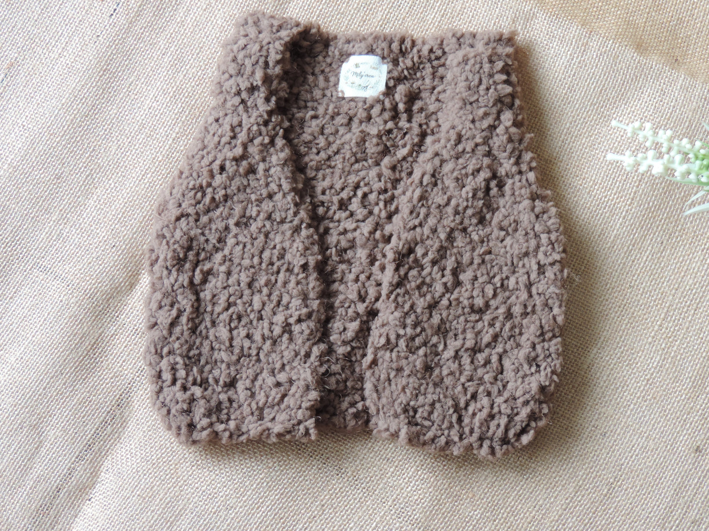 Gilet de berger en laine sherpa - 3 mois - Tricoté main
