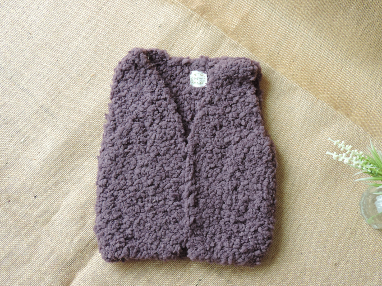 Gilet de berger en laine sherpa - 12 mois - Tricoté main